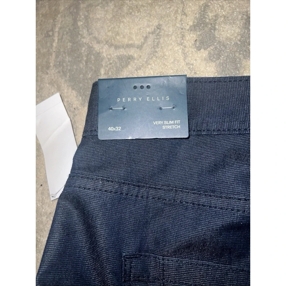 New Perry Ellis Very Slim‎ Chino Pants Men's 40 X 32  Navy Blue Stretch